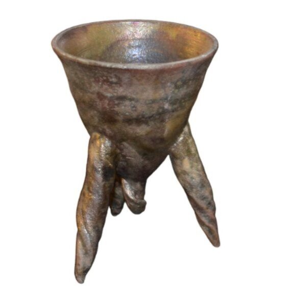 Pair Of Vintage Raku Pieces By Same Artist Vase 3 Legged Vessel Home Decor - Picture 2 of 9